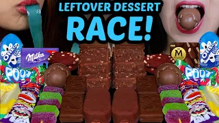 ASMR LEFTOVER DESSERT RACE! MILKA OREO CREAM EGGS, MINI MAGNUM ICE CREAM, GUMMY STICK, LAVA COOKIES