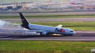 Watch as a FedEx cargo plane lands on its nose in Istanbul after landing gear fails