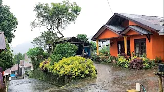 Heavy rain in the mist village||very beautiful and refreshing||rural indonesia