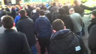 Man Utd fans, surrounded by police  from Anfield to the City Cente