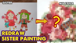 Try To Redraw Painting Of Younger Sister Into Watercolor Art | Huta Chan Studio