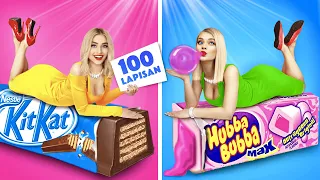 TANTANGAN EPIC MAKANAN 100 LAPIS! | Coklat 100 Lapis, Permen Karet! Percobaan Lucu oleh RATATA BOOM