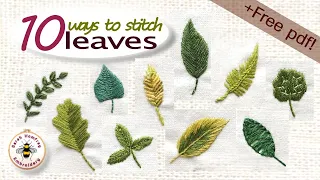 TEN stitches for leaves | Embroidery leaf stitch flosstube tutorial How to embroider leaves 10 ways