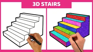 How to Draw Stairs 3D | Drawing and Coloring for Kids | Chiki Art | Hooplakidz HowTo