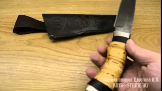 Нож из дамасской стали "Беглец" с рукоятью из бересты и граба видео