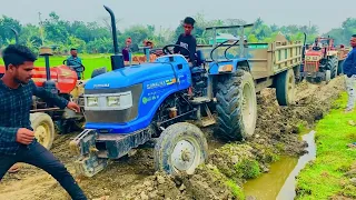 Sonalika Di-35 Swaraj 744 Jx45 Tractors In Mud | Tractor Fully Loaded trolleys | Tractor Video