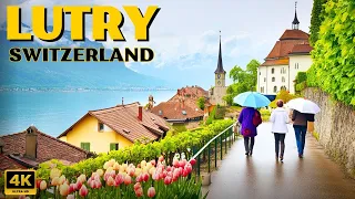 Spring in LUTRY, Switzerland 🇨🇭 Walking Tour in the Rain 🌧️ 4K