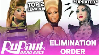 Season 16 *UPDATED* Elimination Order & TOP 2 - RuPaul's Drag Race