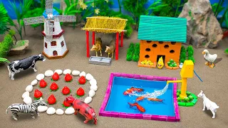 DIY tractor Farm Diorama with house for cow, pig, fish pond | Mini science project working ideas