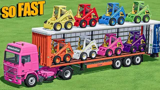 TRANSPORT OF COLORS ! +8 Colors Junior Loaders On Trailer and Cow Parkour - Farming Simulator 22