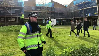Fans and police clash after football match.