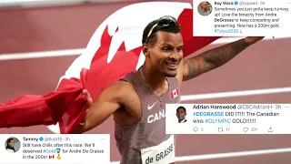 OLYMPIC WORLD REACTS TO ANDRE DE GRASSE 200m GOLD MEDAL RUN! 19.62 Seconds!