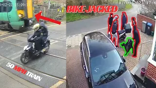 MOPED THIEVES almost killed by TRAIN & an Innocent rider is BIKEJACKED in broad day light