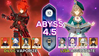 C1 Lisa Aggravate & C4 Diluc Vaporize | Spiral Abyss 4.5 | Genshin Impact