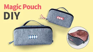 magic pouch tutorial/cube zipper Pouch/magic pouch pattern/arasewing