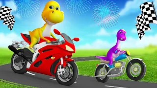 Tyrannosaurus Rex Dinosaur Play Bike Race Game Mosasaurs | New Funny Dinosaurs Cartoons 3D Videos