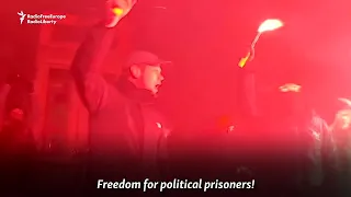 Jailed Activist's Supporters Target Ukrainian President's Office With Flares, Graffiti