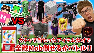 【マインクラフト】ガチャで当たったアイテムだけで全敵Mob倒せるか全力バトル！【ヒカキン×ふうはやコラボ】【Minecraft】【マイクラ】【ヒカクラ】