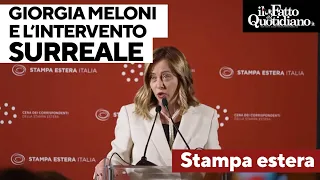 Il surreale intervento di Meloni alla stampa estera: "Vado via, avete portato sfiga a Mario Draghi"