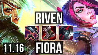 RIVEN vs FIORA (TOP) | 10/0/4, 2.4M mastery, Legendary, 500+ games | EUW Master | v11.16