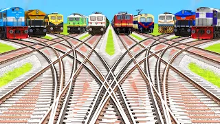 10 TRAINS BACK TO BACK CROSSING ON BUMPY RAILROAD TRACKS | 🔺 Railworks Train Simulator