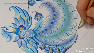 Малюєм Зимового птаха. Петриківський розпис. Петриковская роспись.  Easy One Stroke Painting