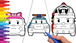 ROBOCAR POLI, AMBER and ROY Getting Ready To Go . Rescue Team Drawing and Coloring Pages Tim Tim TV