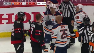 Scrum erupts after Puljujarvi hits Ryan Dzingle, Brady Tkachuk flips Leon Draisaitl Senators@Oilers