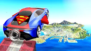Jumping SUPER HERO CARS Across GTA 5! (Impossible)