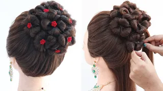 elegant high bun hairstyle for bridal | hairstyle for wedding gown | new hairstyle for girls