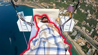 Paragliding with a bed