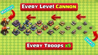 5x Every Max Troops vs Every Level Cannon || Clash of Clans