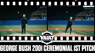 President George Bush throws an emotional ceremonial first pitch of Game 3 of the 2001 World Series