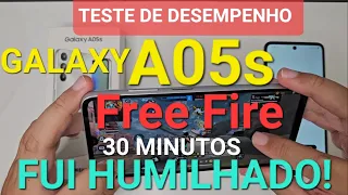 GALAXY A05S COM 6GB RAM TESTE DE DESEMPENHO | 30 MINUTOS DE FREE FIRE NO MODO ULTRA