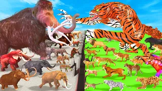 10 Woolly Mammoth Mastodon Elephant vs 10 SaberTooth Tiger ARBS Prehistoric Animals ARK  Epic Battle