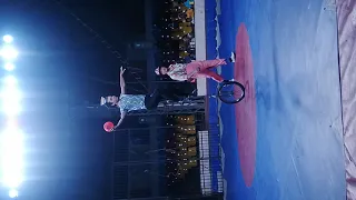 Unicycle kicking bowls and clown bicycle