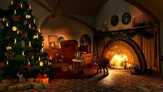 Christmas in the Bag End Ambience 🎄🔥 Crackling Fire & Cold Wind Sounds For Sleep | Hobbit ASMR