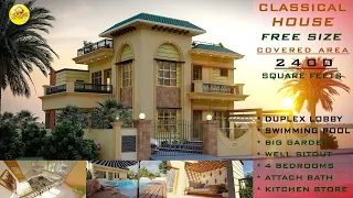 3D Home Design |Classical House Design | 2400 square feet | Swimming pool | Full Detail | HDZ Studio