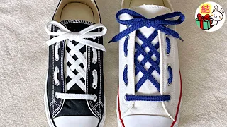 靴紐のおしゃれな結び方　中央の格子模様とサイドのステッチ模様がユニーク！　how to tie shoelaces ／ 結び方ナビ 〜 How to tie 〜