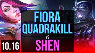 FIORA vs SHEN (TOP) | Quadrakill, 4 early solo kills, KDA 13/0/0, Legendary | KR Diamond | v10.16