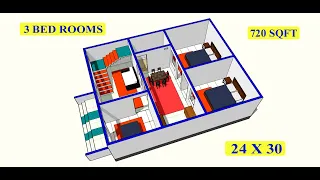 24 X 30 village simple house plan design II 3 bhk house plan II 24 x 30 ghar ka naksha kaise banaye