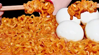 ASMR CHEESY 🧀 CARBO FIRE NOODLES 🍝 치즈 까르보나라 불닭+ BOILD EGG 🥚MUKBANG EATING SOUND