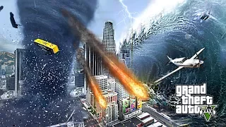 MEGA TSUNAMI METEOR AND TORNADO DESTROY LOS SANTOS - GTA 5 END OF LOS SANTOS APOCALYPSE MOD