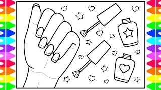 How to Draw Cute Nails and Nail Polish for Kids 💅💜💚💗Cute Nail Polish Drawing and Coloring Pages