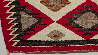 Vintage Native American Navajo Rug in Eye Dazzler Pattern in Red, Ivory, Gray, Black 1940