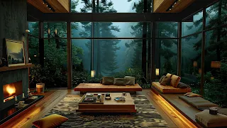 Sleep Well Cozy Living Room - Jazz Music Rain Sounds & Fireplace Deep Relaxation, Sectional Space