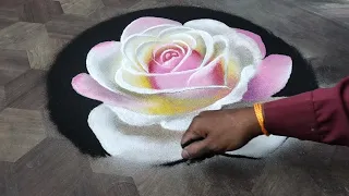 Beautiful Rose 🌹Flower Rangoli🙏 Very Easy | New Rose | 3D | Step by step