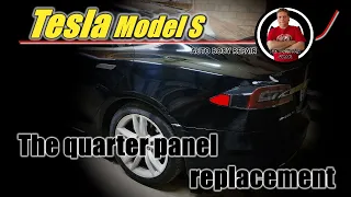 Tesla Model S. The quarter panel replacement. Замена заднего крыла.