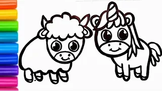 Bison & Unicorn Drawing, Painting and coloring for kids & toddlers | Bison Drawing and colouring