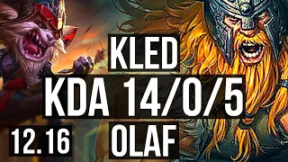 KLED vs OLAF (TOP) | 14/0/5, 10 solo kills, Legendary, 1.7M mastery | EUW Diamond | 12.16